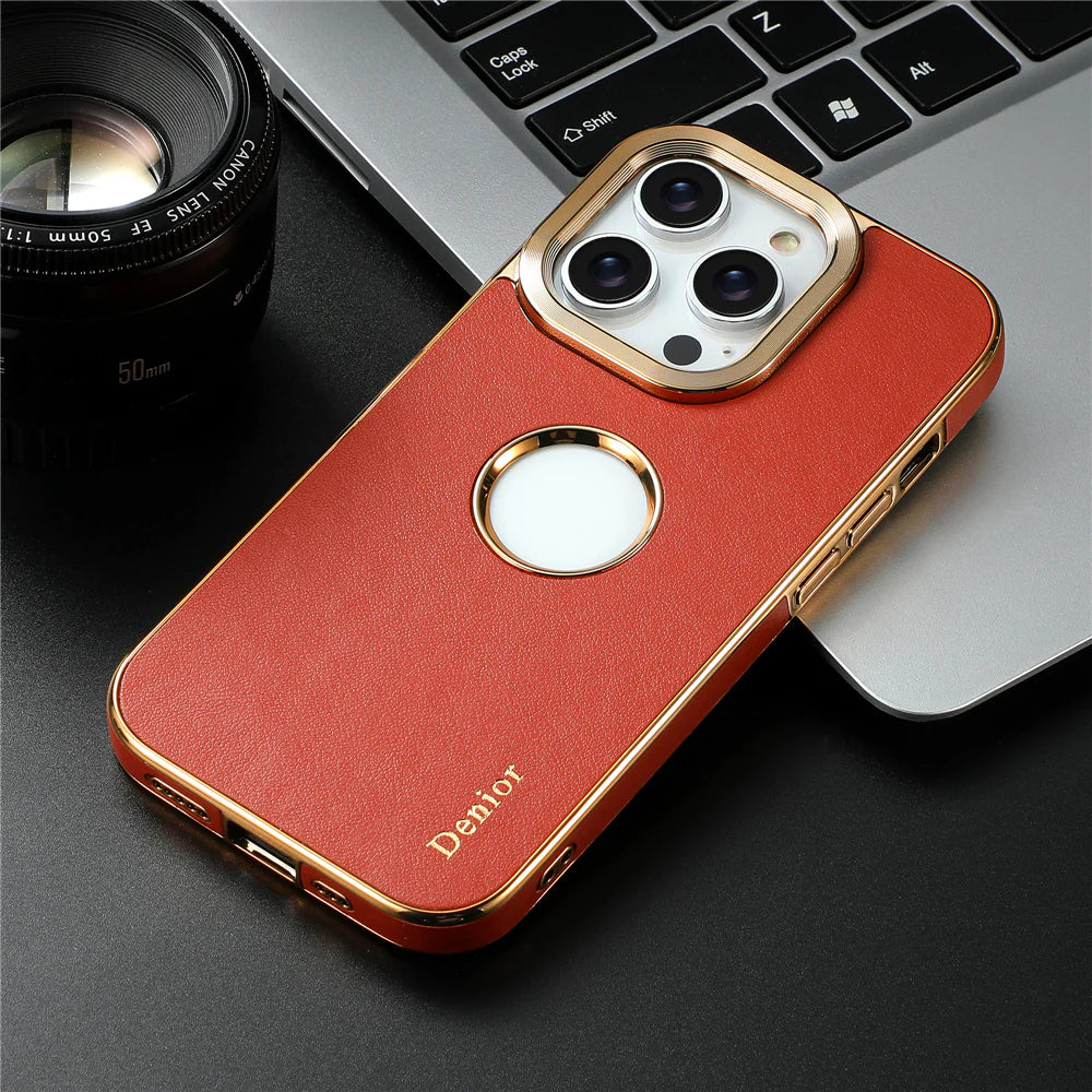 Luxury iPhone Genuine Leather Back Case — Shockproof Half-Wrapped Cover, Anti-Fingerprint Scratch-Resistant Design, Slim Non-Slip Premium Finish