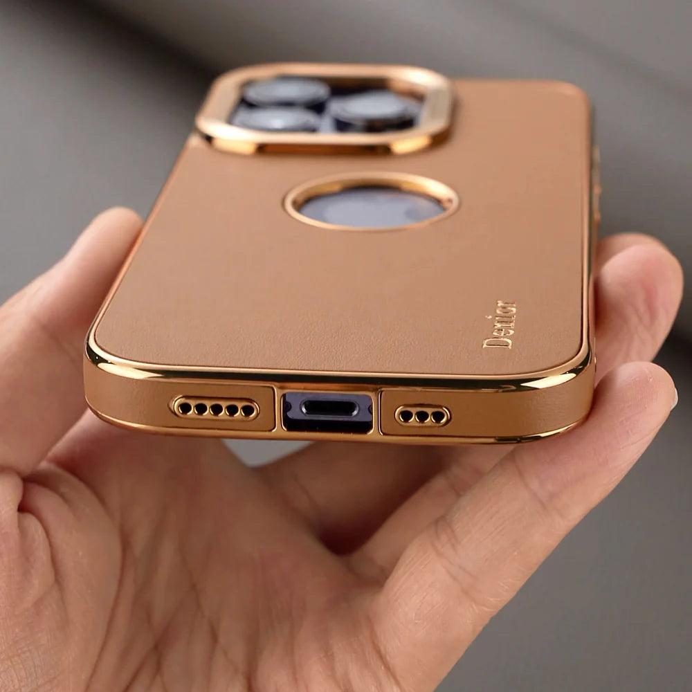 Luxury iPhone Genuine Leather Back Case — Shockproof Half-Wrapped Cover, Anti-Fingerprint Scratch-Resistant Design, Slim Non-Slip Premium Finish