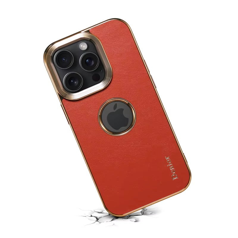 Luxury iPhone Genuine Leather Back Case — Shockproof Half-Wrapped Cover, Anti-Fingerprint Scratch-Resistant Design, Slim Non-Slip Premium Finish