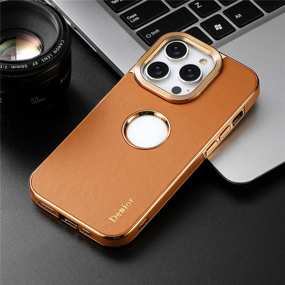 Luxury iPhone Genuine Leather Back Case — Shockproof Half-Wrapped Cover, Anti-Fingerprint Scratch-Resistant Design, Slim Non-Slip Premium Finish