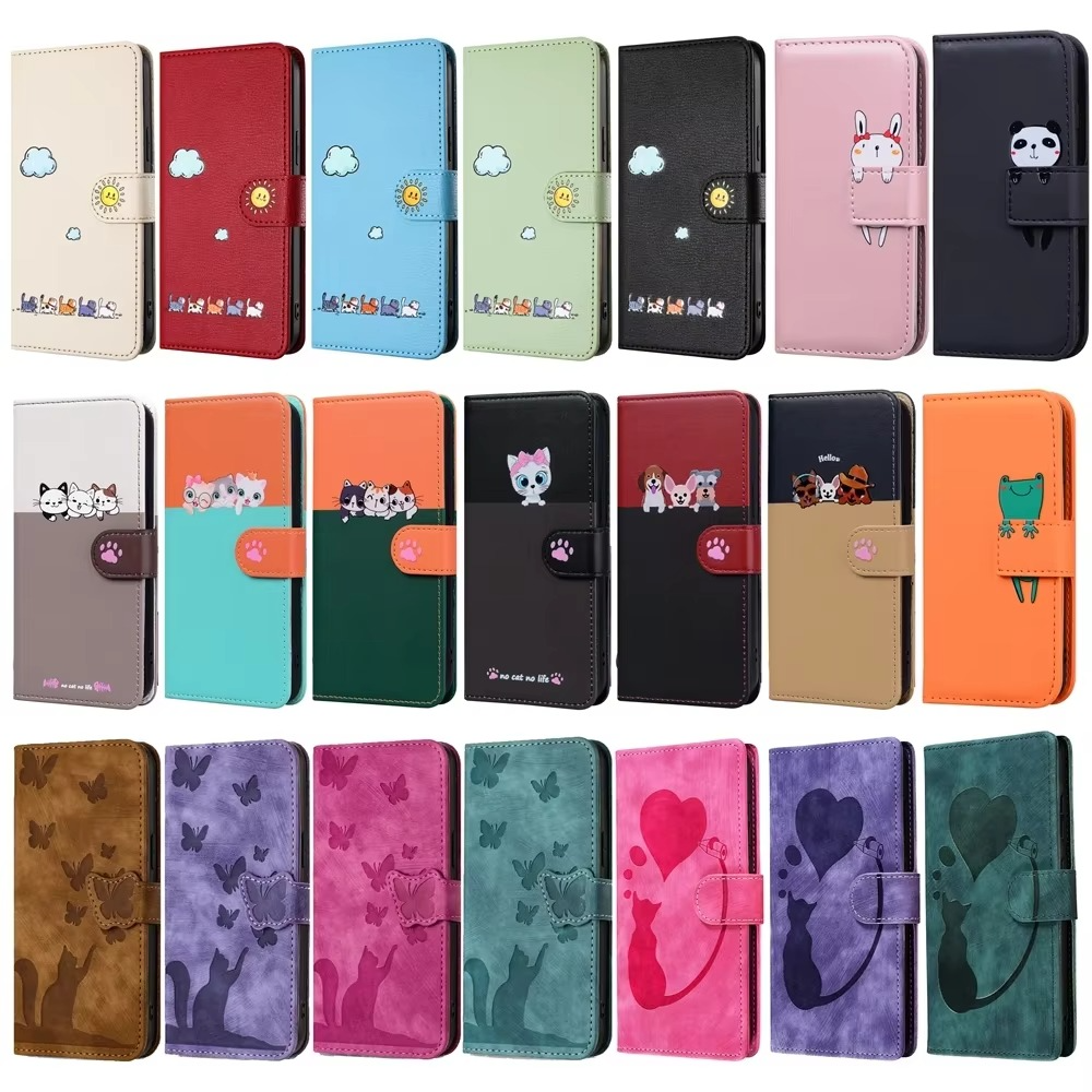 Luxury iPhone Leather Flip Wallet Case — Cute Cat Pet Design, Magnetic Cover with Card Holder, Stand Function, Shockproof Anti-Scratch Protection for Women