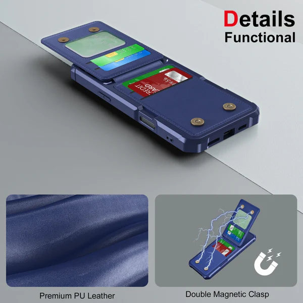 Luxury iPhone Leather Wallet Case with Card Holder — Hard Back Cover, Built-In Bracket Stand, Slim Protective Design, Stylish Full Body Phone Case