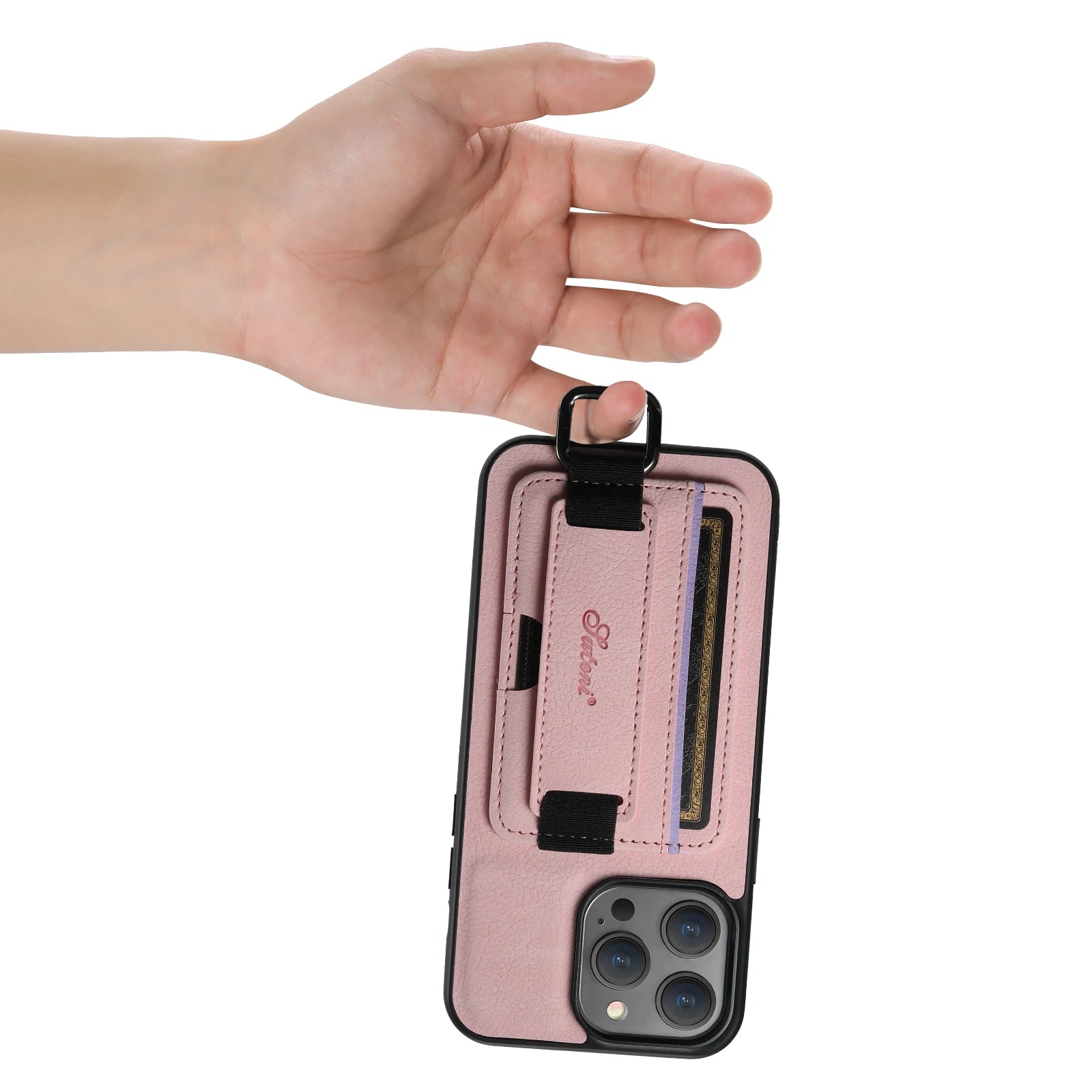 Luxury iPhone Leather Wallet Case with Card Holder — Wrist Strap Design, PU Leather Cover, Shockproof Full Body Protection, Stylish Storage Compartment