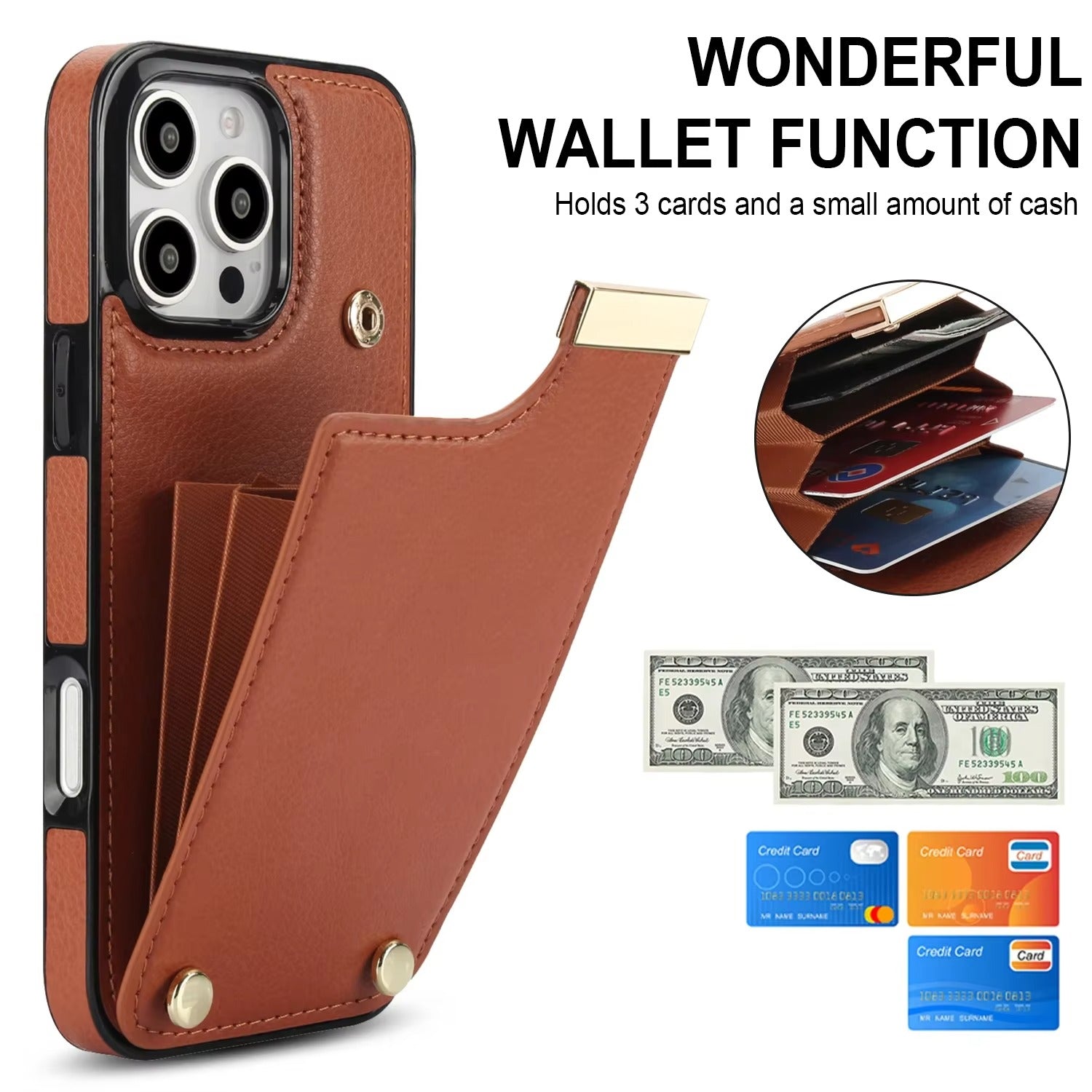 Luxury iPhone Leather Wallet Case with Card Holders — Kickstand Function, Full Body Protective Cover, Shockproof Design, Stylish and Functional Phone Case