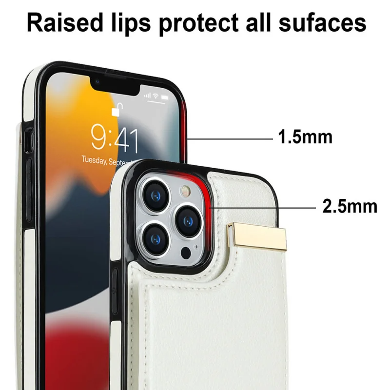 Luxury iPhone Leather Wallet Case with Card Holders — Kickstand Function, Full Body Protective Cover, Shockproof Design, Stylish and Functional Phone Case