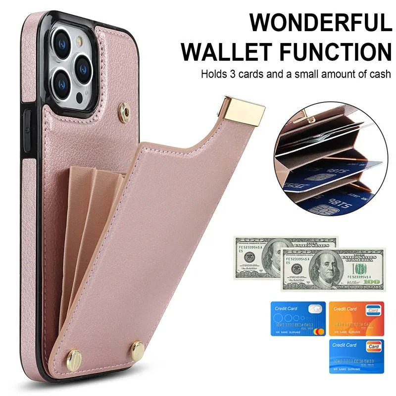 Luxury iPhone Leather Wallet Case with Card Holders — Kickstand Function, Full Body Protective Cover, Shockproof Design, Stylish and Functional Phone Case
