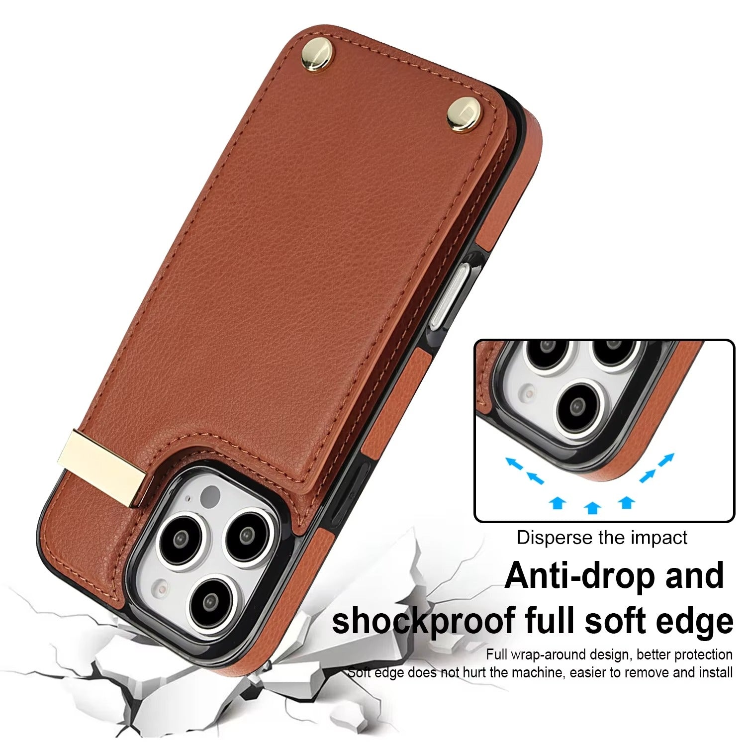 Luxury iPhone Leather Wallet Case with Card Holders — Kickstand Function, Full Body Protective Cover, Shockproof Design, Stylish and Functional Phone Case