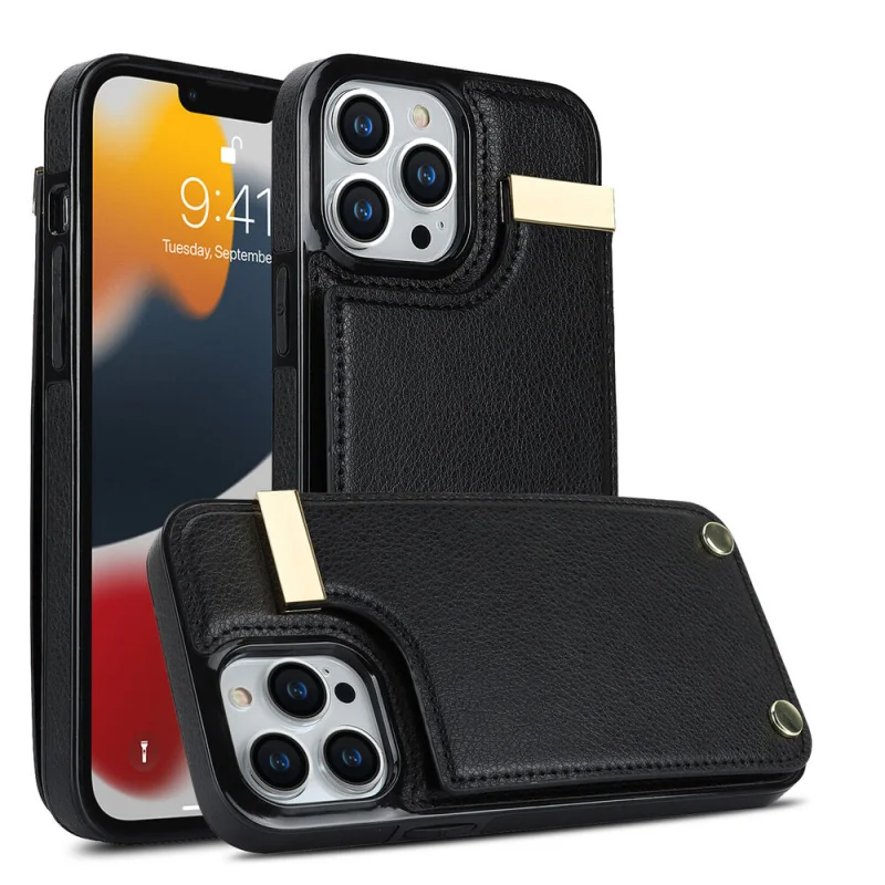 Luxury iPhone Leather Wallet Case with Card Holders — Kickstand Function, Full Body Protective Cover, Shockproof Design, Stylish and Functional Phone Case