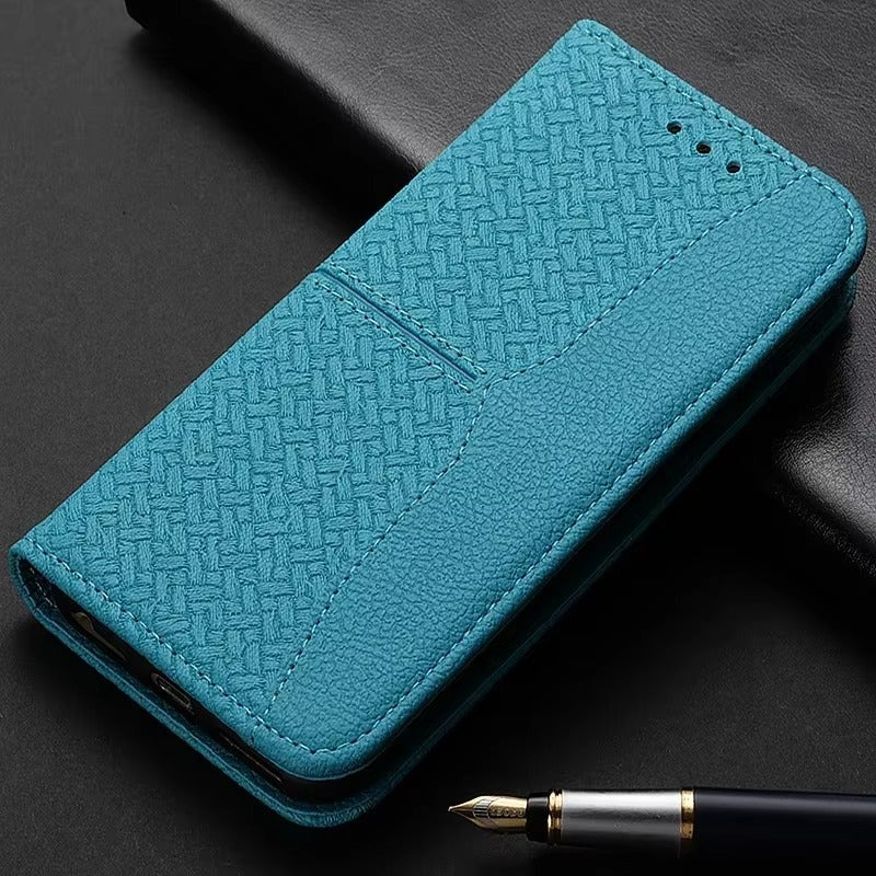 Luxury iPhone Leather Wallet Flip Case — Magnetic Cover with Card Holder, Kickstand Function, Dual Layer Shockproof Protection, Anti-Fingerprint Design
