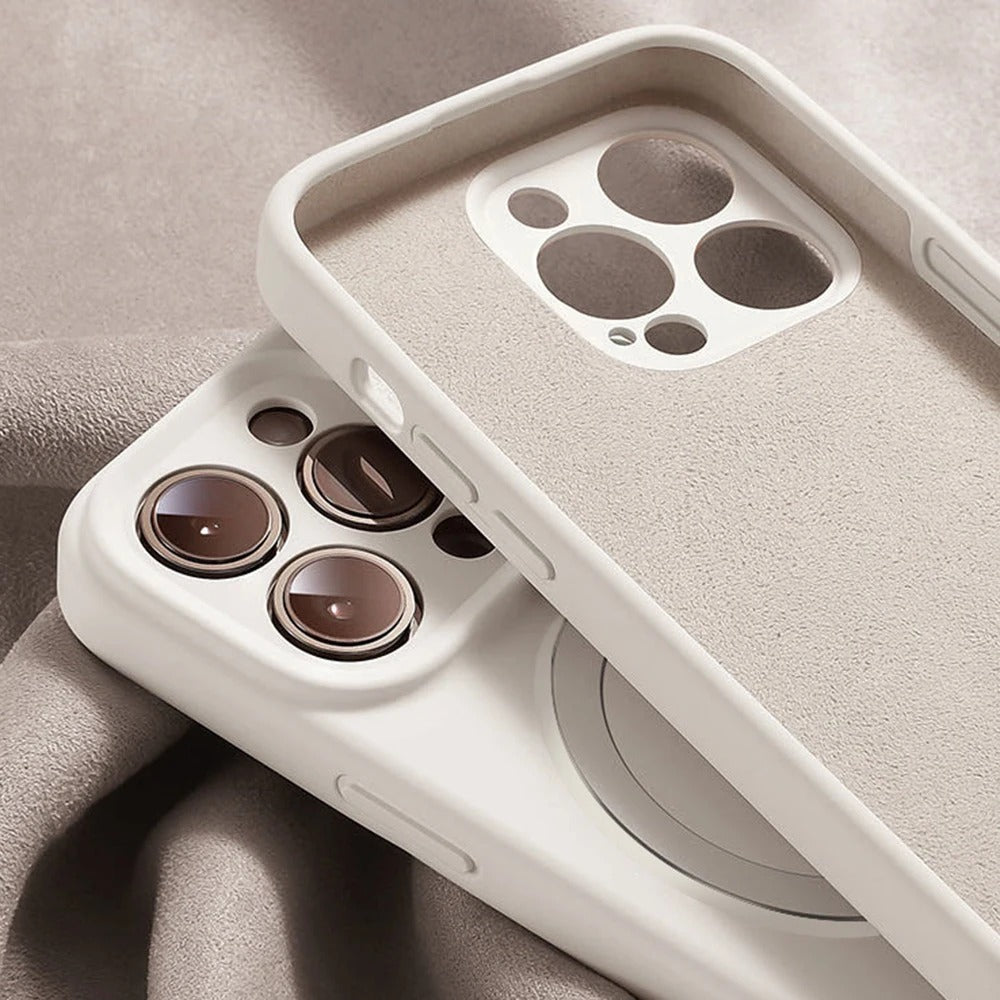 Luxury iPhone Liquid Silicone MagSafe Case — Magnetic Ring Holder Stand Cover, Shockproof Anti-Fingerprint Design, Wireless Charging Compatible Non-Slip Protection