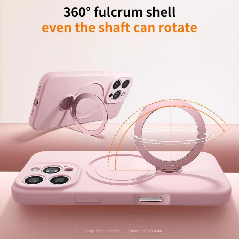 Luxury iPhone Liquid Silicone MagSafe Case — Magnetic Stand Holder Cover, Shockproof Full Protection, Matte Anti-Fingerprint Soft Bumper Design