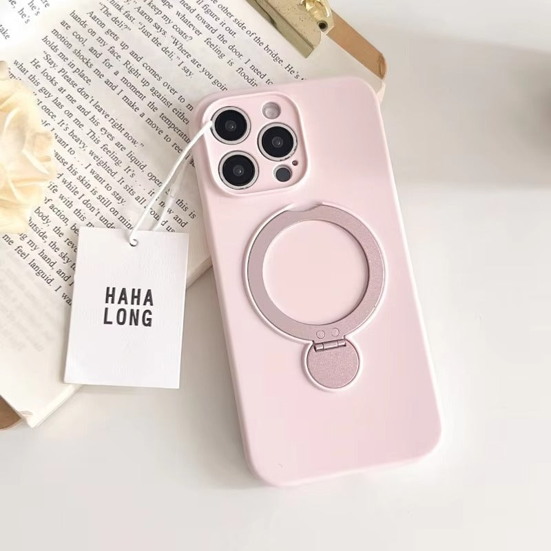 Luxury iPhone Liquid Silicone MagSafe Case — Magnetic Stand Holder Cover, Shockproof Full Protection, Matte Anti-Fingerprint Soft Bumper Design