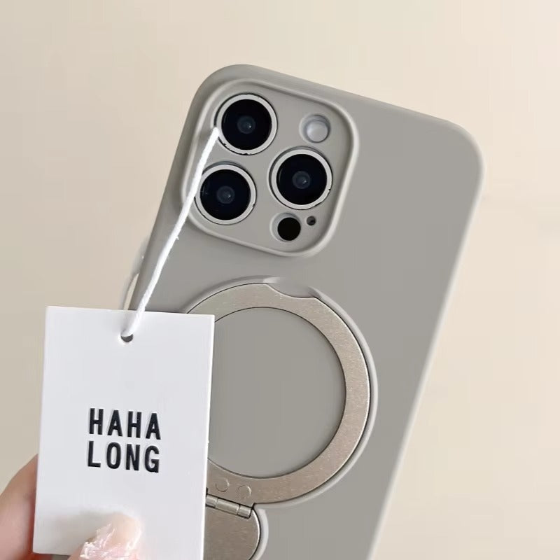 Luxury iPhone Liquid Silicone MagSafe Case — Magnetic Stand Holder Cover, Shockproof Full Protection, Matte Anti-Fingerprint Soft Bumper Design