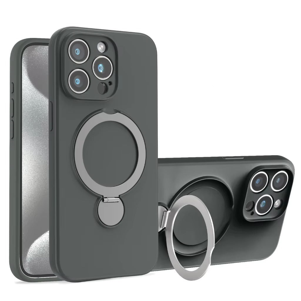 Luxury iPhone Liquid Silicone MagSafe Case — Magnetic Stand Holder Cover, Shockproof Full Protection, Matte Anti-Fingerprint Soft Bumper Design