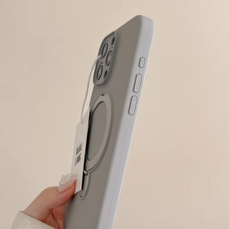 Luxury iPhone Liquid Silicone MagSafe Case — Magnetic Stand Holder Cover, Shockproof Full Protection, Matte Anti-Fingerprint Soft Bumper Design