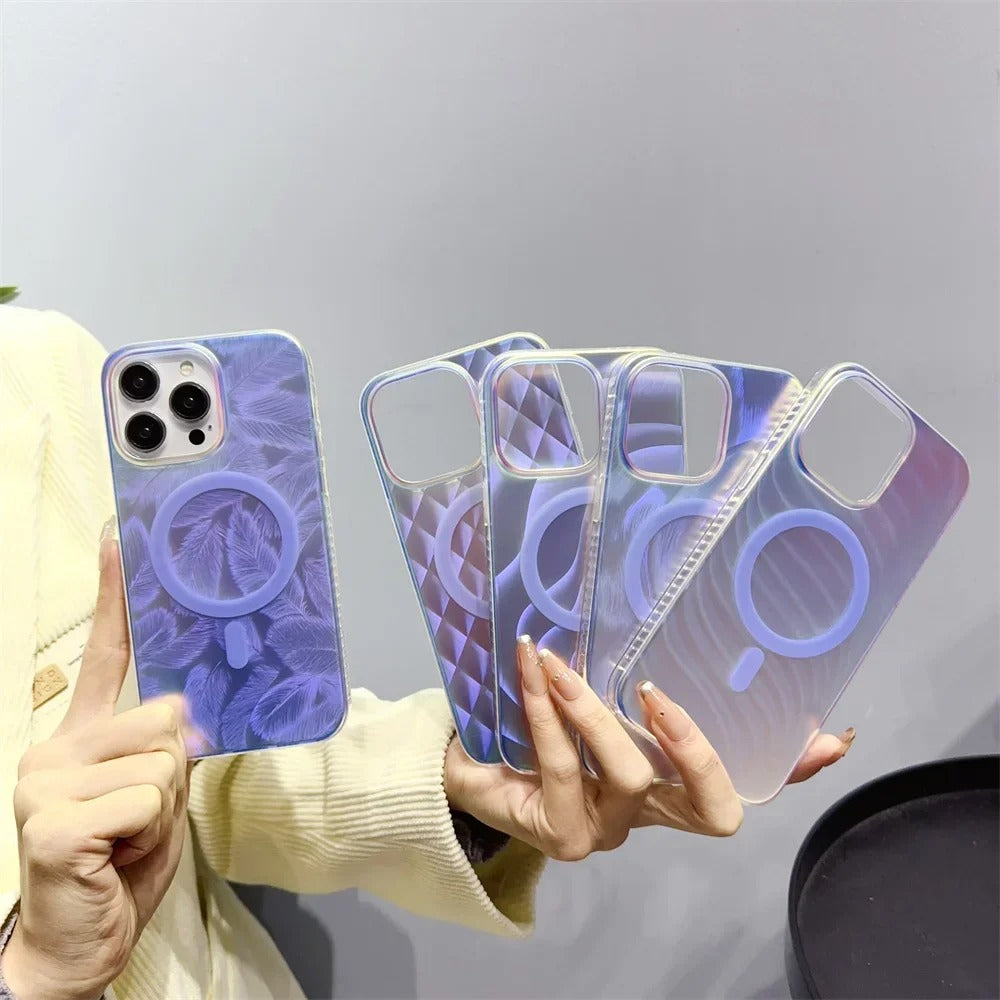 Luxury iPhone MagSafe Case Aurora Gradient Design — Colorful Laser Acrylic Cover, Magnetic Wireless Charging, Slim Shockproof Anti-Fingerprint Scratch-Resistant Finish