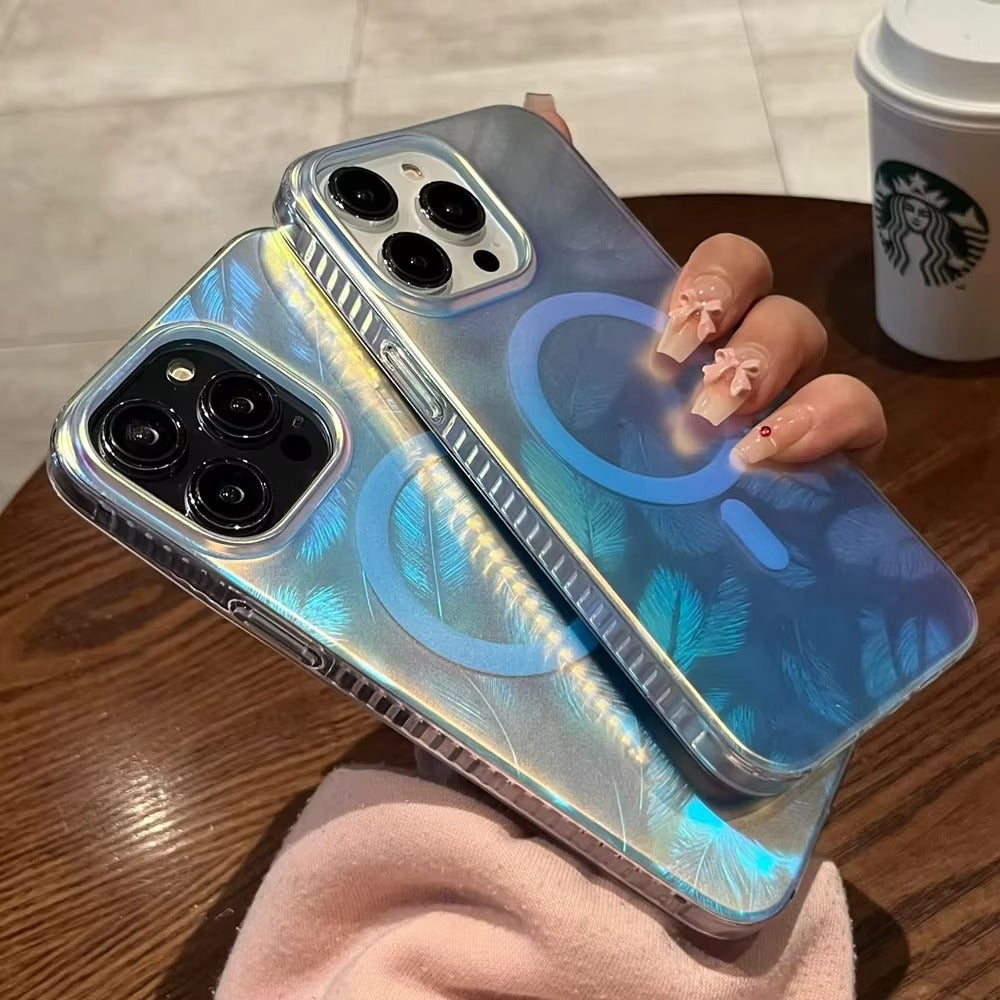 Luxury iPhone MagSafe Case Aurora Gradient Design — Colorful Laser Acrylic Cover, Magnetic Wireless Charging, Slim Shockproof Anti-Fingerprint Scratch-Resistant Finish