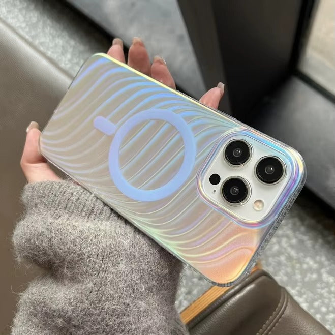 Luxury iPhone MagSafe Case Aurora Gradient Design — Colorful Laser Acrylic Cover, Magnetic Wireless Charging, Slim Shockproof Anti-Fingerprint Scratch-Resistant Finish