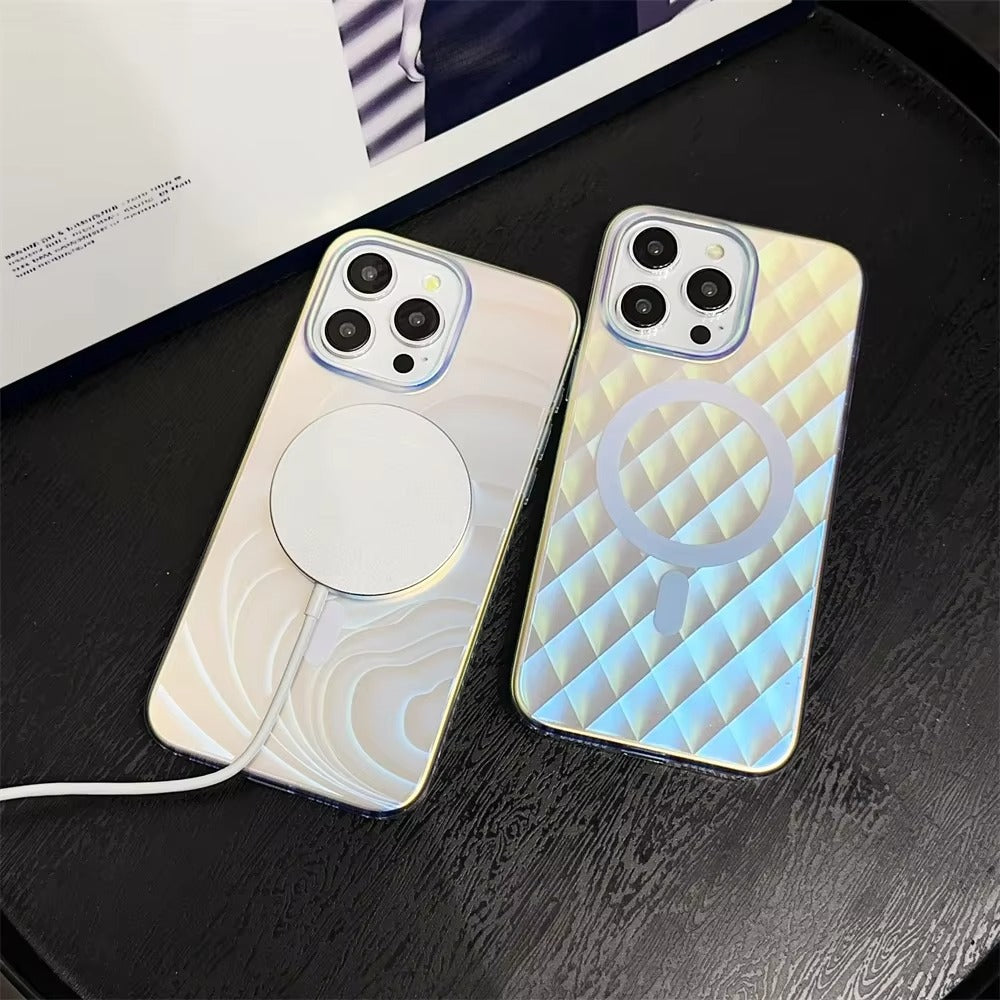 Luxury iPhone MagSafe Case Aurora Gradient Design — Colorful Laser Acrylic Cover, Magnetic Wireless Charging, Slim Shockproof Anti-Fingerprint Scratch-Resistant Finish