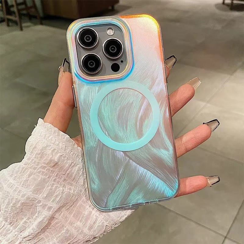 Luxury iPhone MagSafe Case Aurora Gradient Design — Colorful Laser Acrylic Cover, Magnetic Wireless Charging, Slim Shockproof Anti-Fingerprint Scratch-Resistant Finish