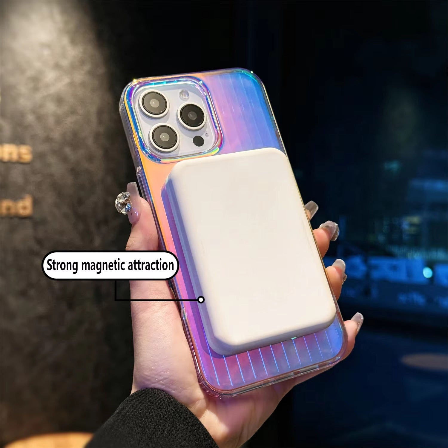 Luxury iPhone MagSafe Case Aurora Gradient Laser Design — Luggage Style Tough Cover, Shockproof Protective Finish for a Stylish Blue Look