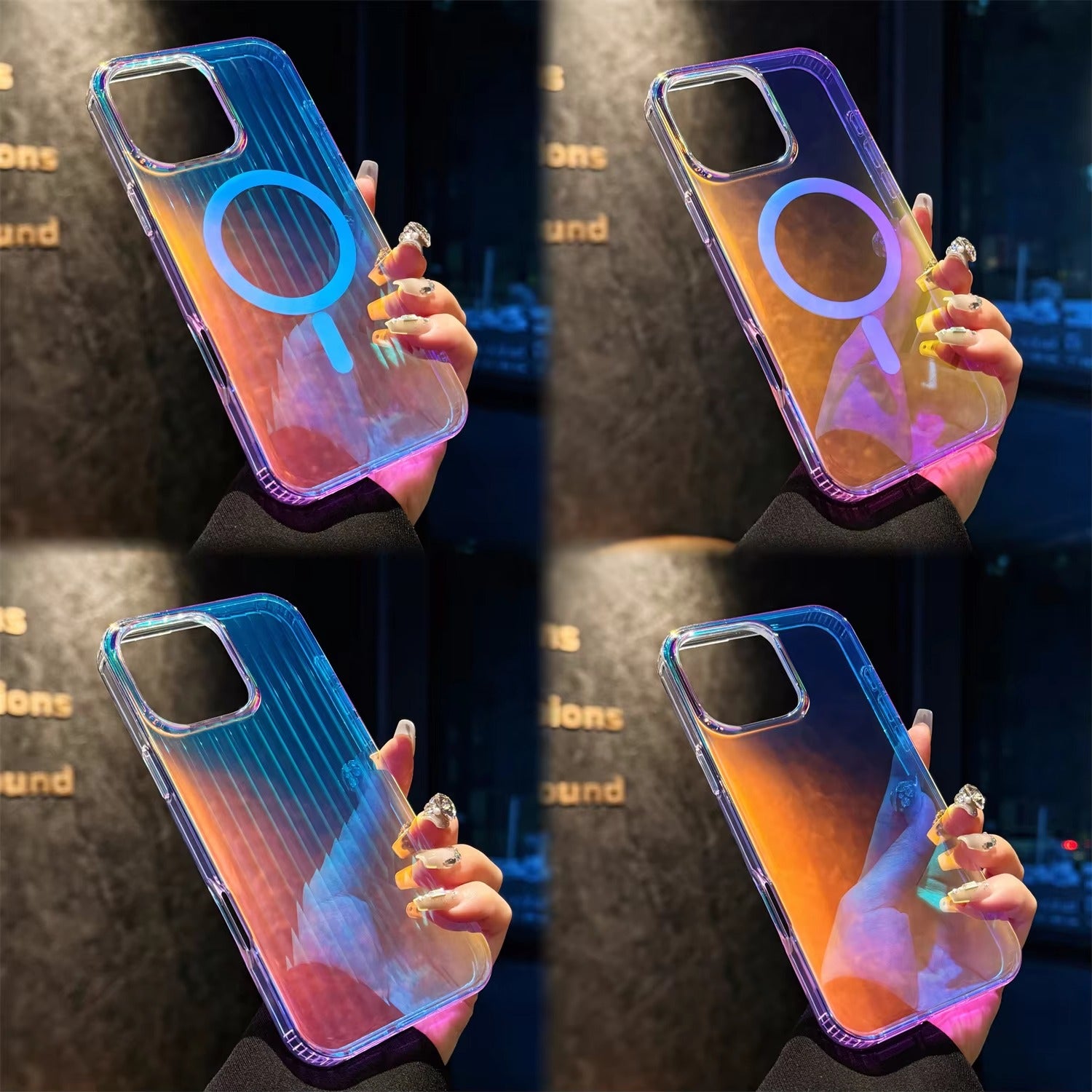 Luxury iPhone MagSafe Case Aurora Gradient Laser Design — Luggage Style Tough Cover, Shockproof Protective Finish for a Stylish Blue Look