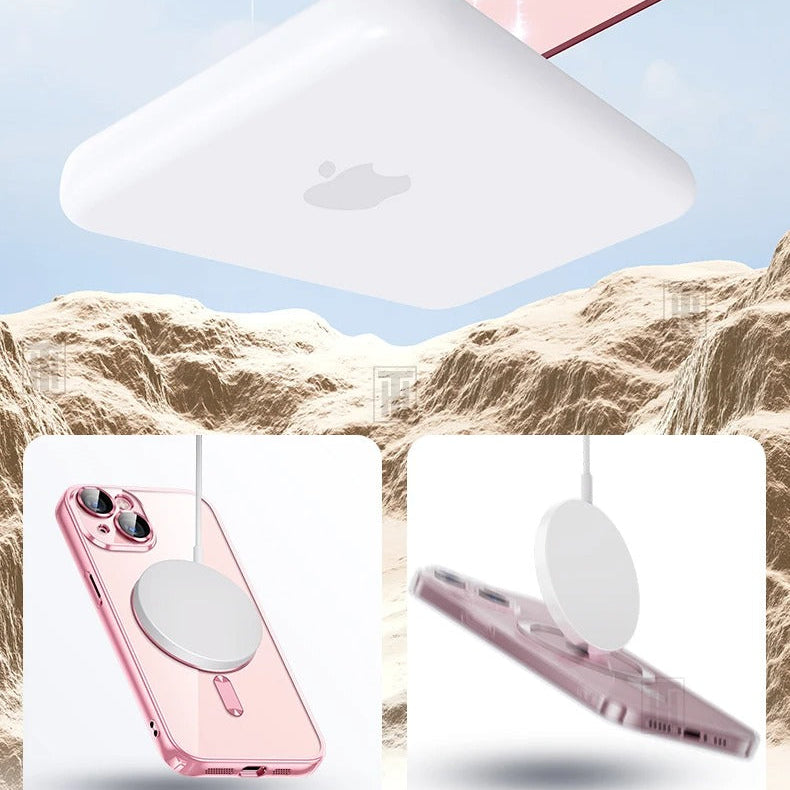 Luxury iPhone MagSafe Case Clear Plating Silicone Cover — Transparent Soft Design with Lens Film Protection, Slim Shockproof Anti-Fingerprint Non-Slip Finish