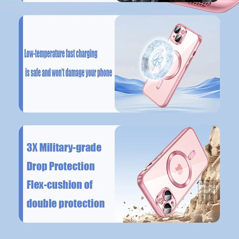 Luxury iPhone MagSafe Case Clear Plating Silicone Cover — Transparent Soft Design with Lens Film Protection, Slim Shockproof Anti-Fingerprint Non-Slip Finish