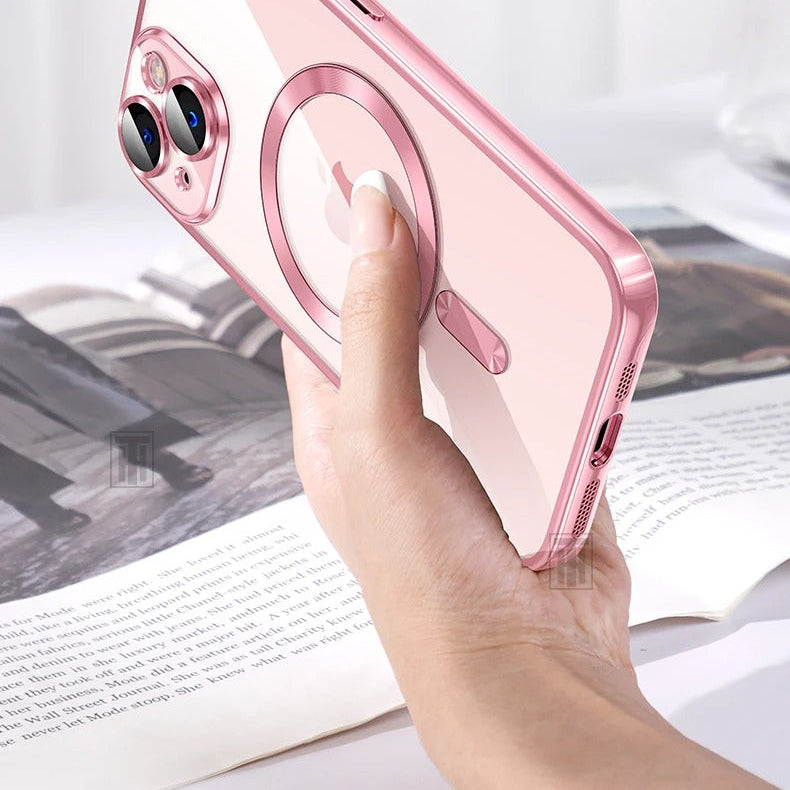 Luxury iPhone MagSafe Case Clear Plating Silicone Cover — Transparent Soft Design with Lens Film Protection, Slim Shockproof Anti-Fingerprint Non-Slip Finish