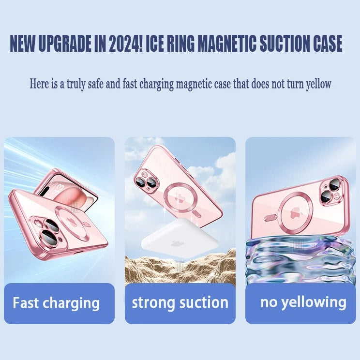Luxury iPhone MagSafe Case Clear Plating Silicone Cover — Transparent Soft Design with Lens Film Protection, Slim Shockproof Anti-Fingerprint Non-Slip Finish