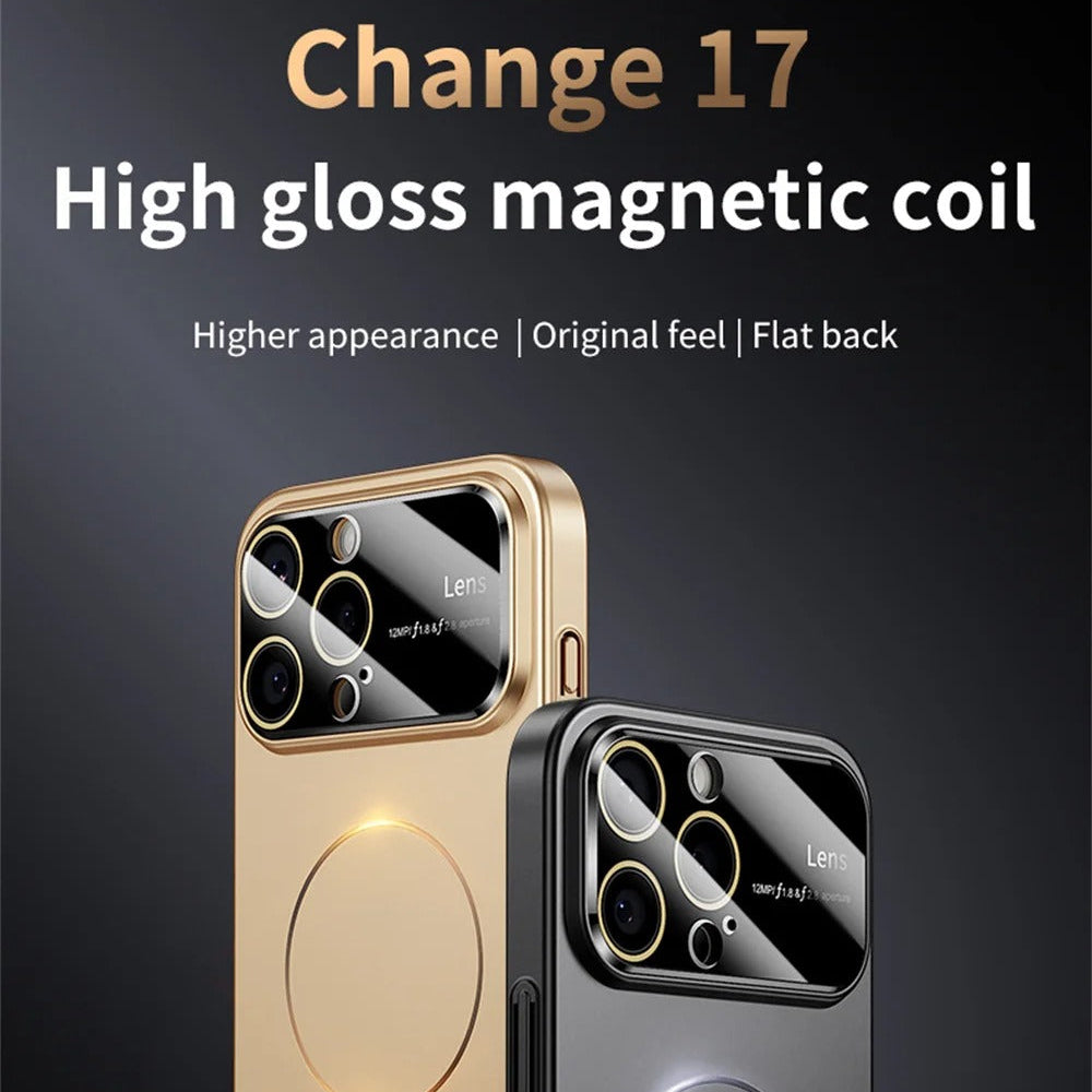 Luxury iPhone MagSafe Case Frosted Large Camera Window — Magnetic Wireless Charging, Slim Shockproof Bumper, Matte Anti-Fingerprint Scratch-Resistant Cover