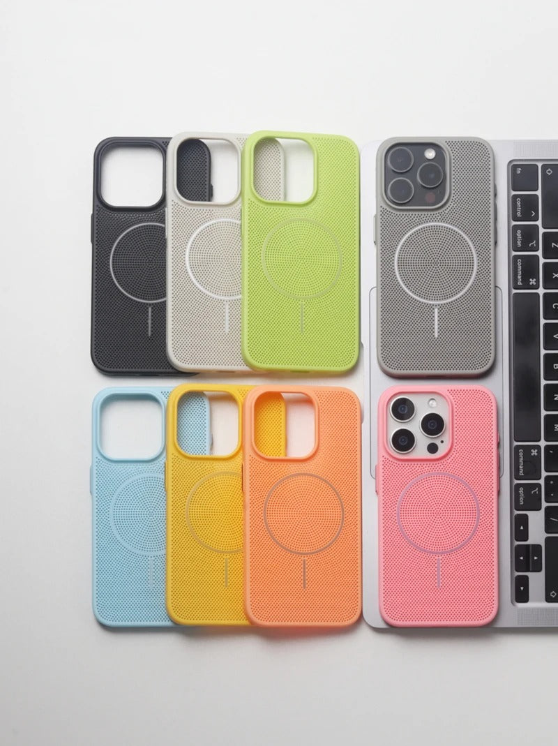 Luxury iPhone MagSafe C Heatase Dissipation Grid Design — Hard Matte Shockproof Cover with Wireless Charging Support, Anti-Fingerprint Scratch-Resistant Finish