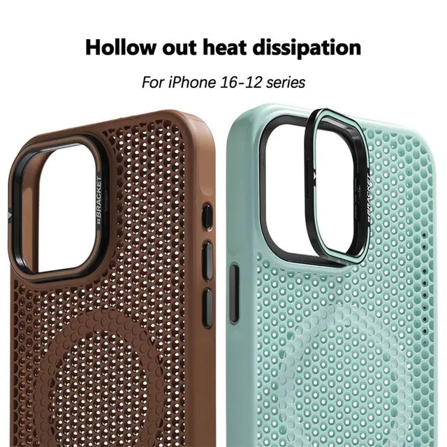 Luxury iPhone MagSafe Case Honeycomb Heat Dissipation — Matte Shockproof Cover with Lens Holder, Lightweight Anti-Fingerprint Scratch-Resistant Design