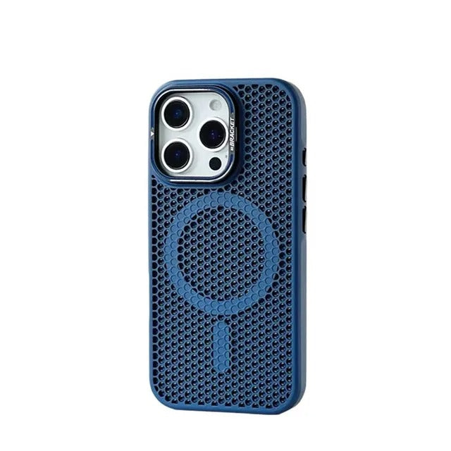 Luxury iPhone MagSafe Case Honeycomb Heat Dissipation — Matte Shockproof Cover with Lens Holder, Lightweight Anti-Fingerprint Scratch-Resistant Design