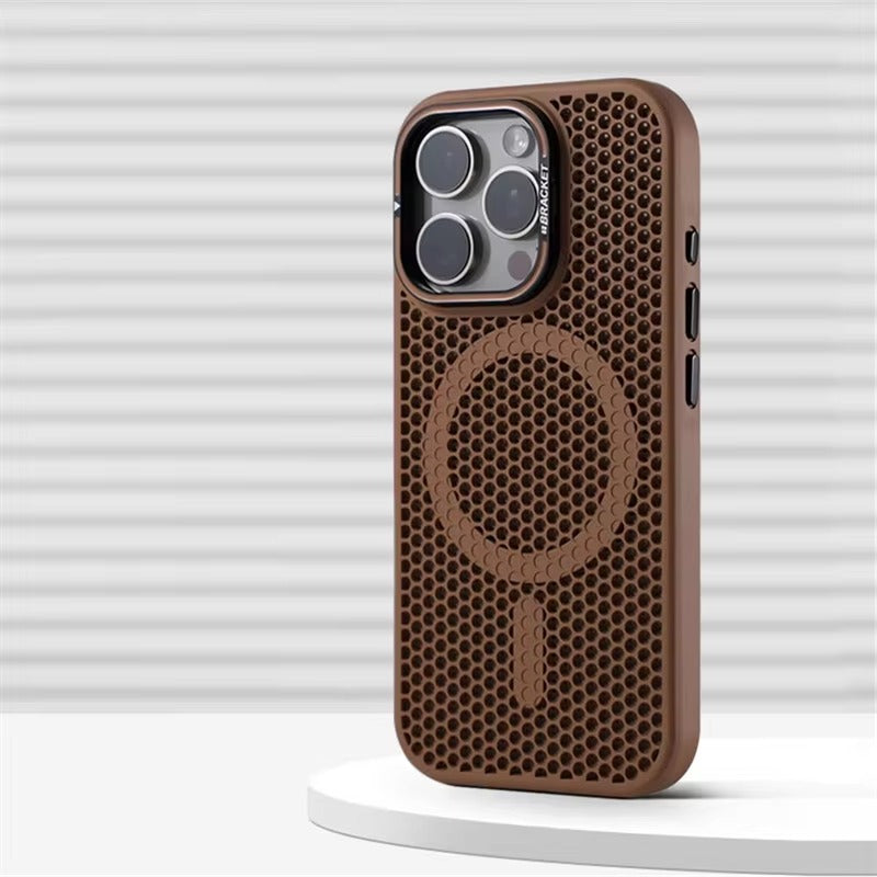 Luxury iPhone MagSafe Case Honeycomb Heat Dissipation — Matte Shockproof Cover with Lens Holder, Lightweight Anti-Fingerprint Scratch-Resistant Design