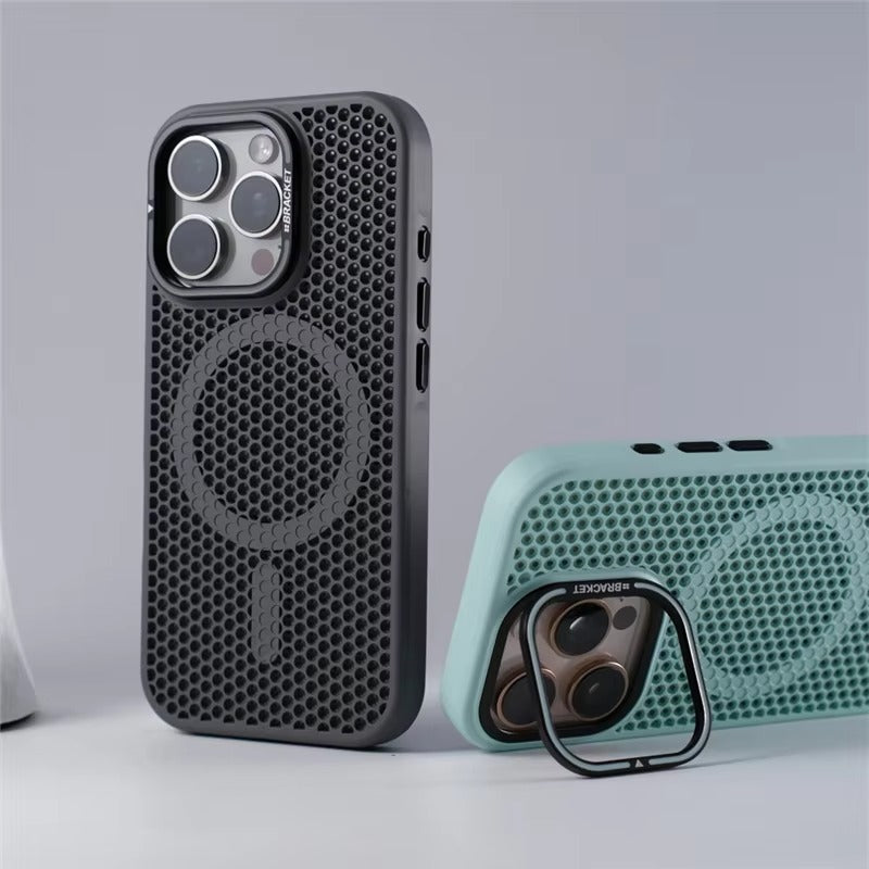 Luxury iPhone MagSafe Case Honeycomb Heat Dissipation — Matte Shockproof Cover with Lens Holder, Lightweight Anti-Fingerprint Scratch-Resistant Design