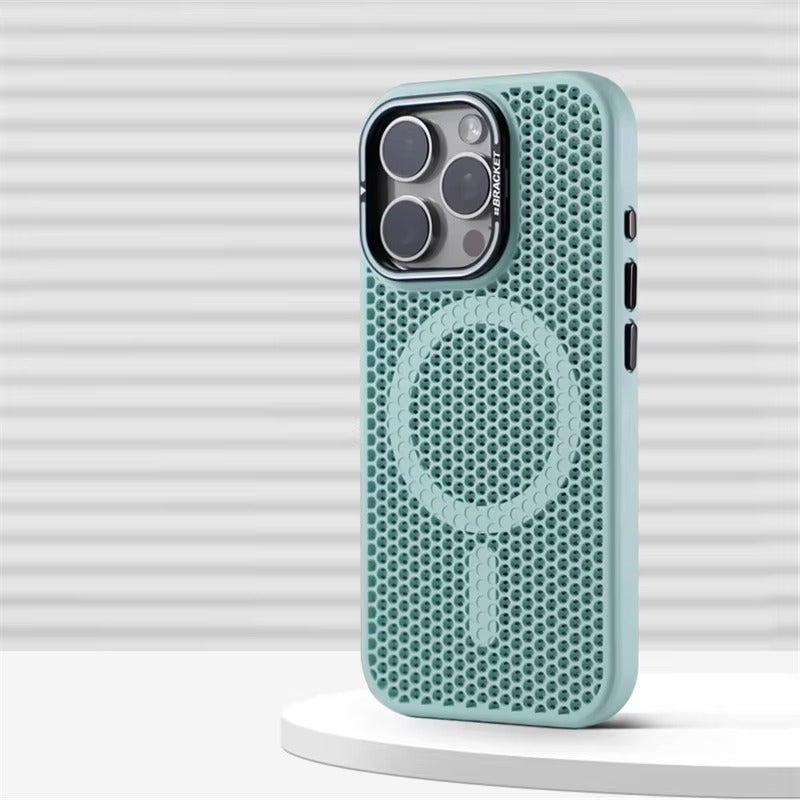 Luxury iPhone MagSafe Case Honeycomb Heat Dissipation — Matte Shockproof Cover with Lens Holder, Lightweight Anti-Fingerprint Scratch-Resistant Design