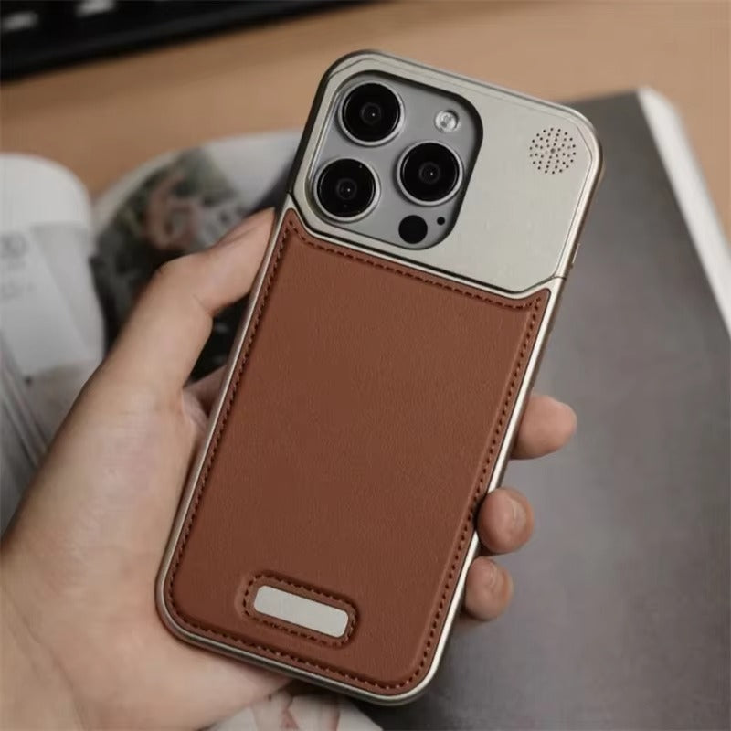 Luxury iPhone MagSafe Case Leather + Aluminum Alloy — Magnetic Wireless Charging Cover, Frameless Shockproof Design, Anti-Fingerprint Scratch-Resistant Finish
