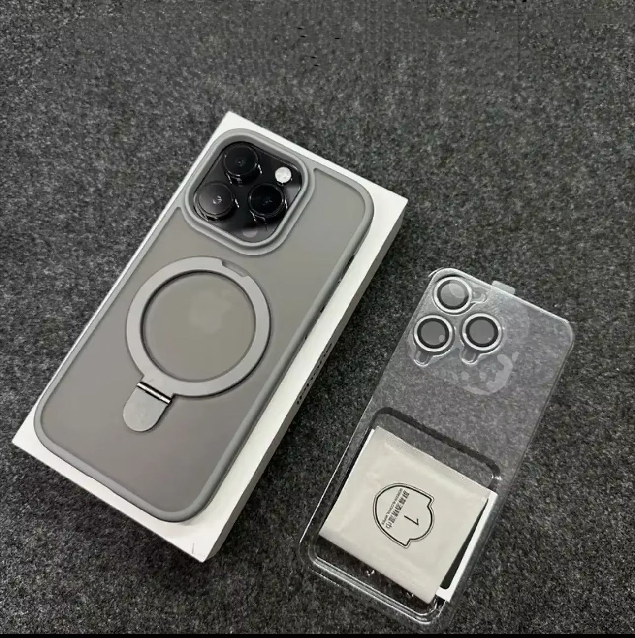 Luxury iPhone MagSafe Case Matte Design — Metal Ring Stand Holder with Lens Protector, Magnetic Wireless Charging, Shockproof Anti-Scratch Non-Slip Cover