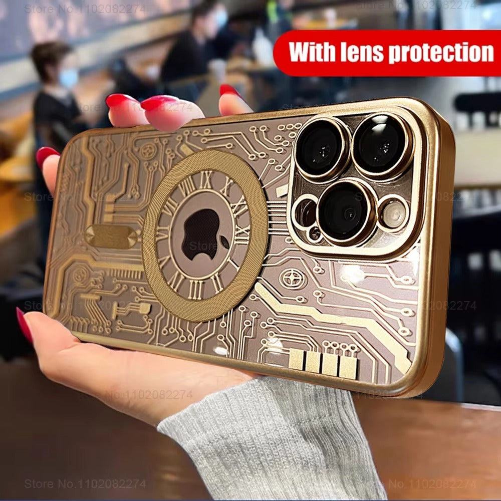 Luxury iPhone MagSafe Case Plating Design — Soft Magnetic Bumper Cover, Wireless Charging Compatible, Slim Shockproof Anti-Fingerprint Transparent Protection