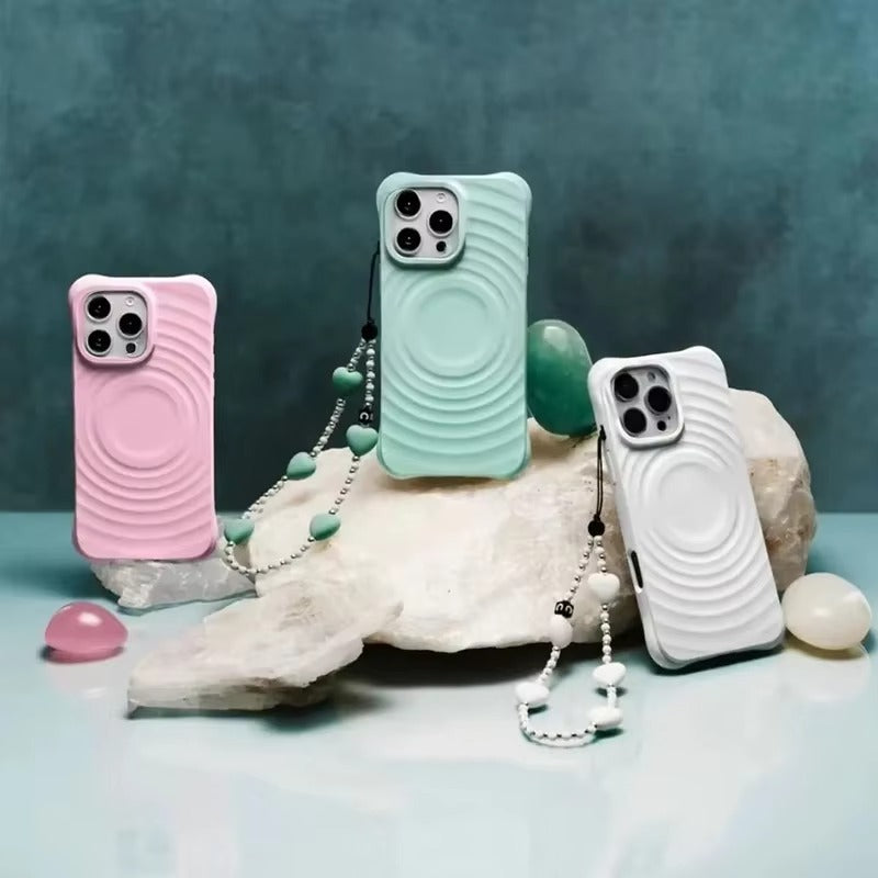 Luxury iPhone MagSafe Case Ripple Silicone Design — Engraved Letter Back Cover, Magnetic Wireless Charging Compatible, Shockproof Soft Non-Slip Protection