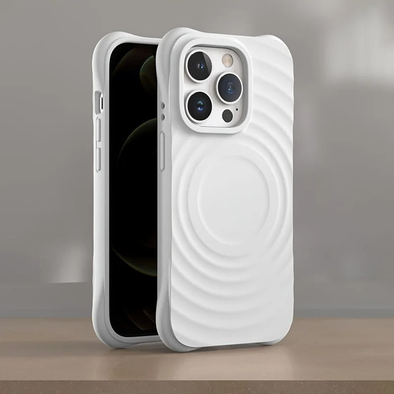 Luxury iPhone MagSafe Case Ripple Silicone Design — Engraved Letter Back Cover, Magnetic Wireless Charging Compatible, Shockproof Soft Non-Slip Protection