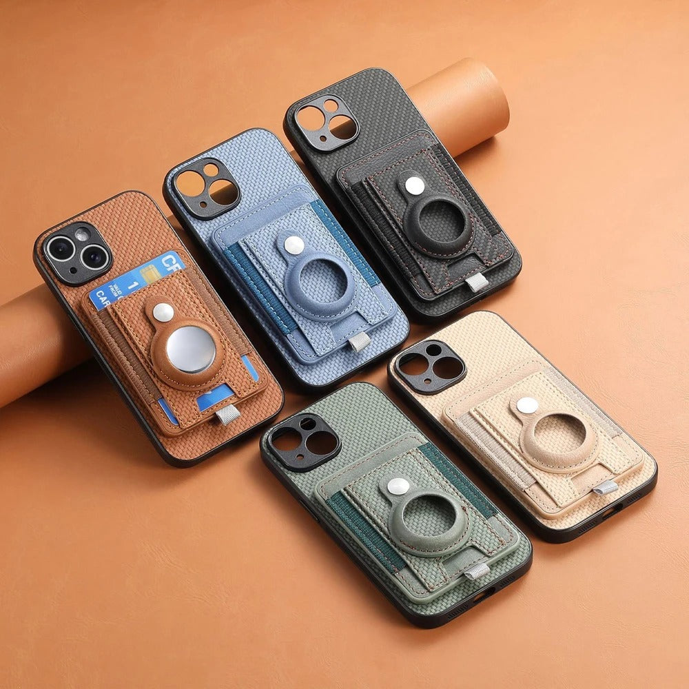 Luxury iPhone MagSafe Case with AirTag Card Holder — Magnetic Adsorption Wallet Cover, Slim PC+TPU Design, Anti-Scratch Dustproof Non-Slip Protection