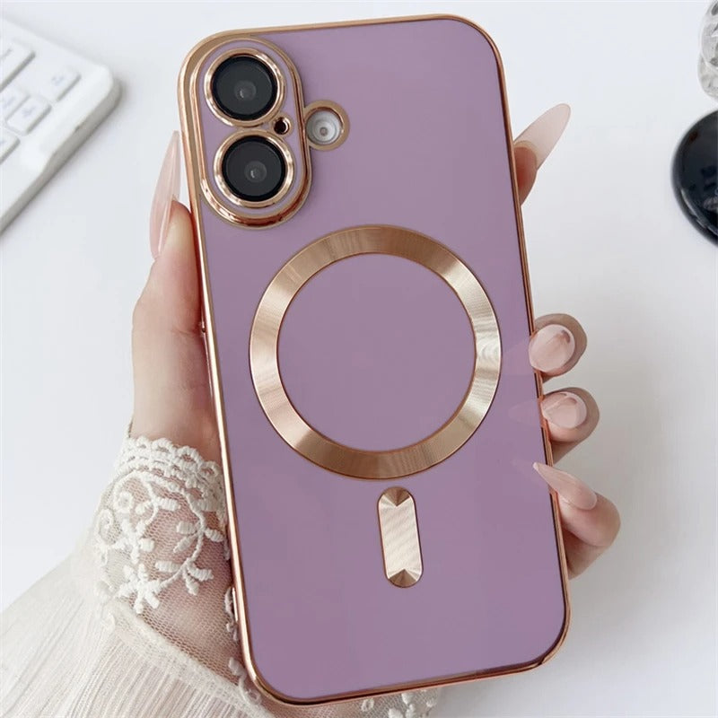 Luxury iPhone MagSafe Case with Camera Lens Protector — Soft Silicone Shockproof Cover, Slim Lightweight Anti-Fingerprint Scratch-Resistant Design