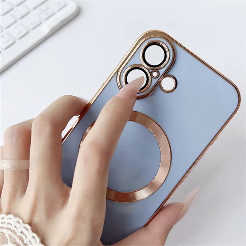 Luxury iPhone MagSafe Case with Camera Lens Protector — Soft Silicone Shockproof Cover, Slim Lightweight Anti-Fingerprint Scratch-Resistant Design