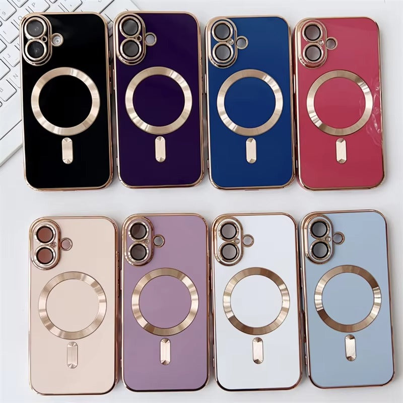 Luxury iPhone MagSafe Case with Camera Lens Protector — Soft Silicone Shockproof Cover, Slim Lightweight Anti-Fingerprint Scratch-Resistant Design