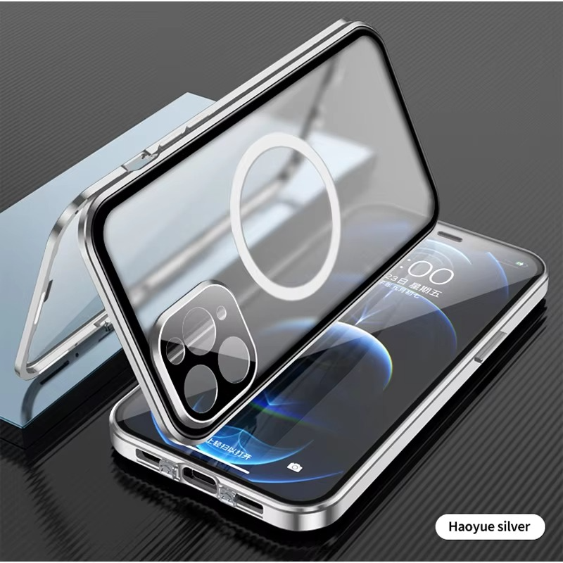 Luxury iPhone MagSafe Case with Double-Sided Glass — 360° Full Body Protection, HD Transparent Metal Alloy Frame, Magnetic Shockproof Anti-Fingerprint Cover