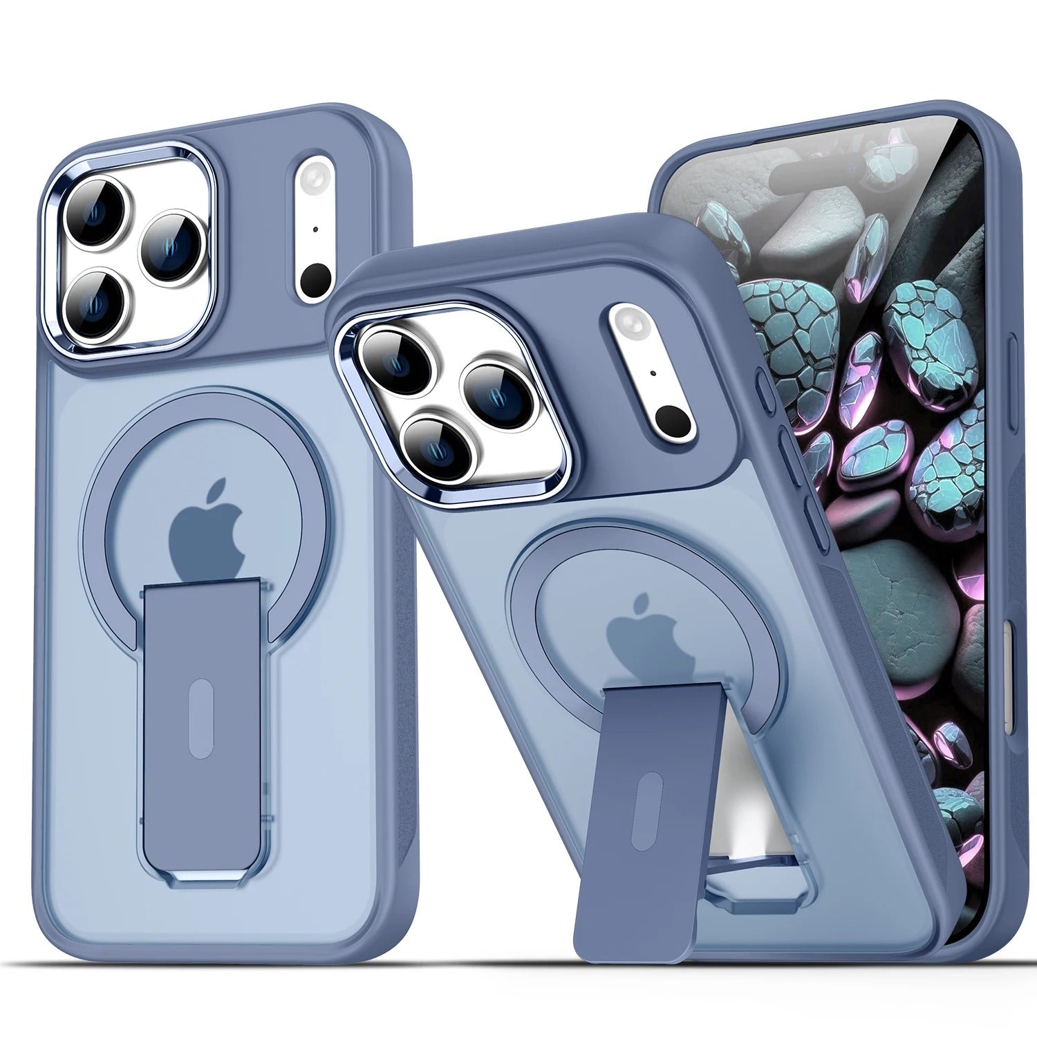 Luxury iPhone MagSafe Case with Fold Stand — Magnetic Kickstand Holder, Slim Shockproof Bumper Protection, Wireless Charging Compatible Design