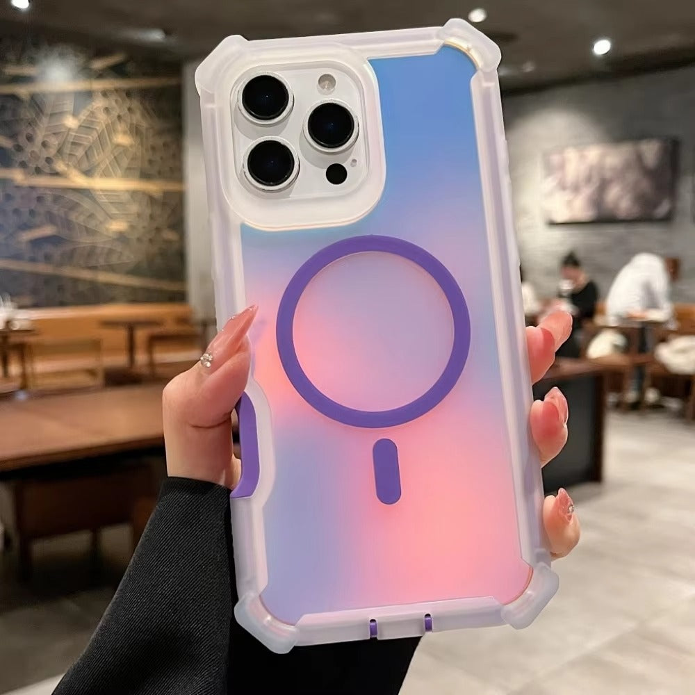 Luxury iPhone MagSafe Laser Armor Case — Color-Changing Dazzling Dual Layer Cover, Wireless Charging Compatible, Military Grade Shockproof Protection