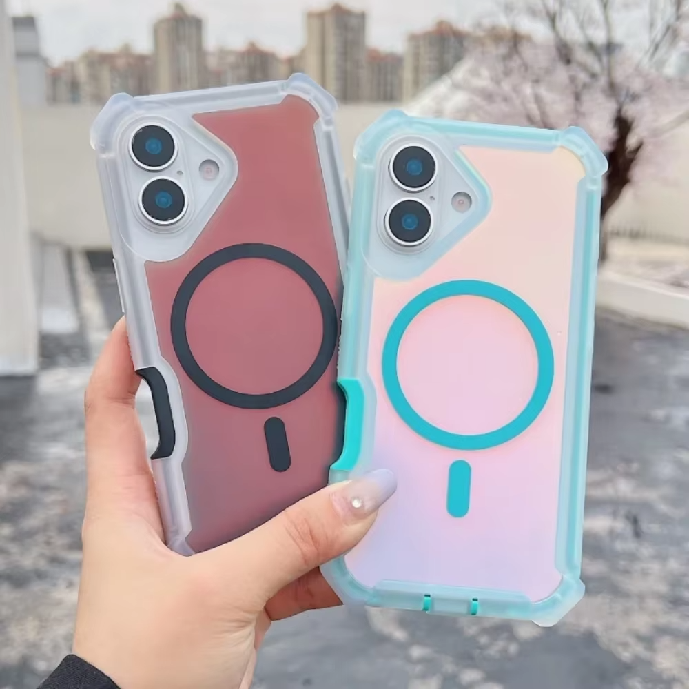 Luxury iPhone MagSafe Laser Armor Case — Color-Changing Dazzling Dual Layer Cover, Wireless Charging Compatible, Military Grade Shockproof Protection